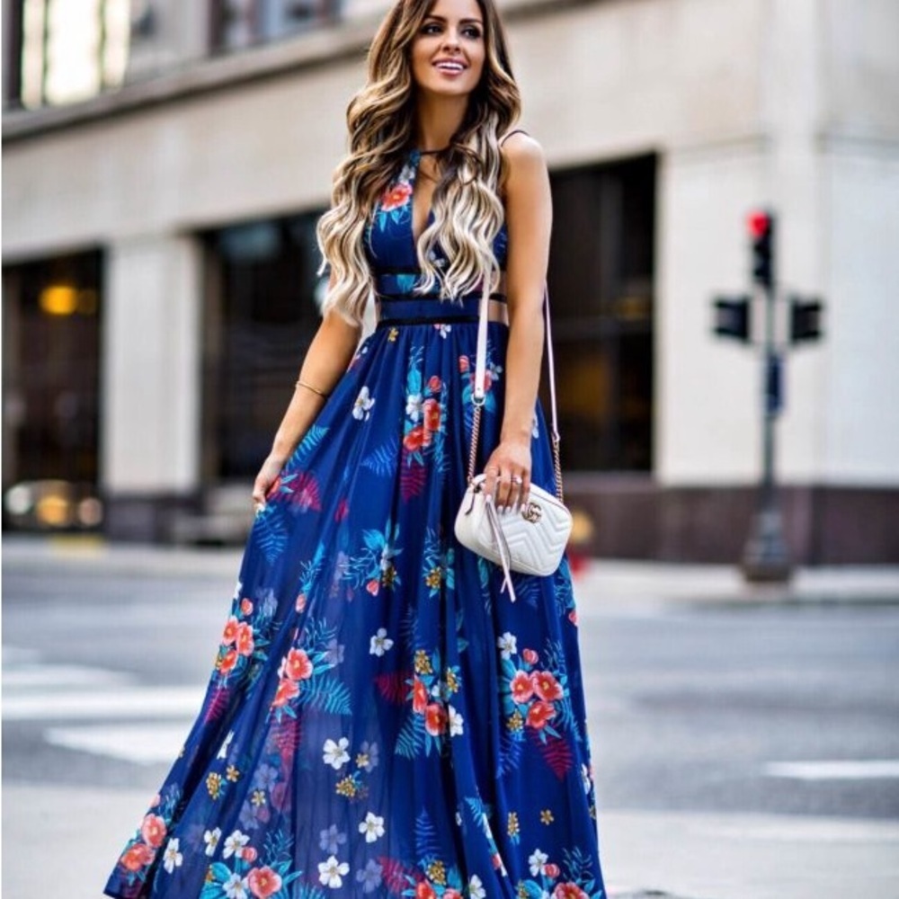 Express Floral Maxi Dress - Navy and Multicolor - Picture 8 of 9